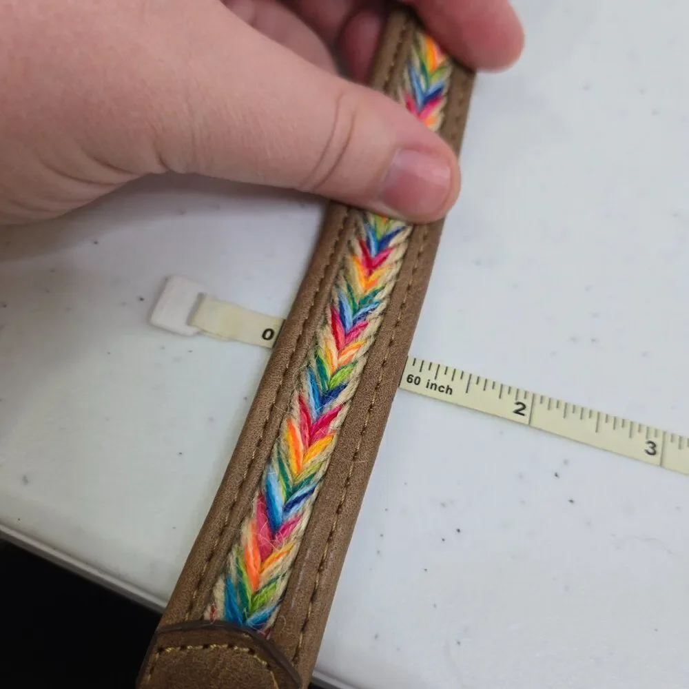 Asos Belt 20 22 Rainbow Weave Chevron Brown Faux Leather UK 22/24